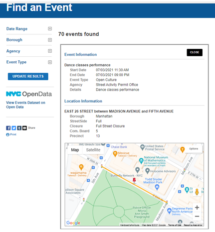 公式NYCイベント許可サイトでのオープンカルチャーイベント紹介ページ（ニューヨーク市HP掲載資料）